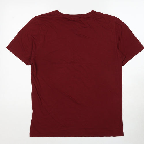Reiss Mens Red Cotton T-Shirt Size L Roll Neck