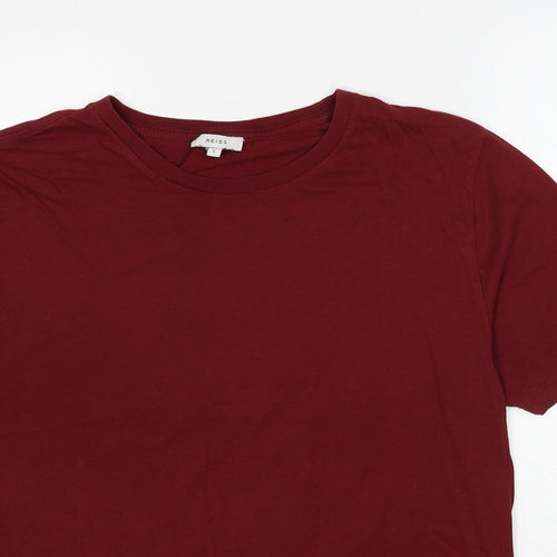 Reiss Mens Red Cotton T-Shirt Size L Roll Neck