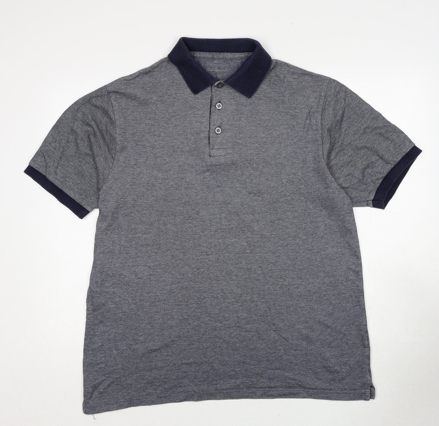 Marks and Spencer Mens Grey Cotton Polo Size L Collared Pullover