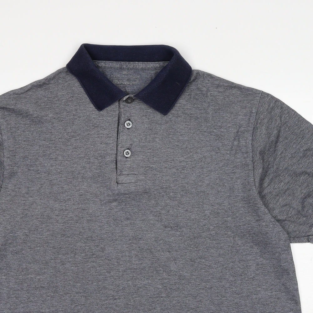 Marks and Spencer Mens Grey Cotton Polo Size L Collared Pullover