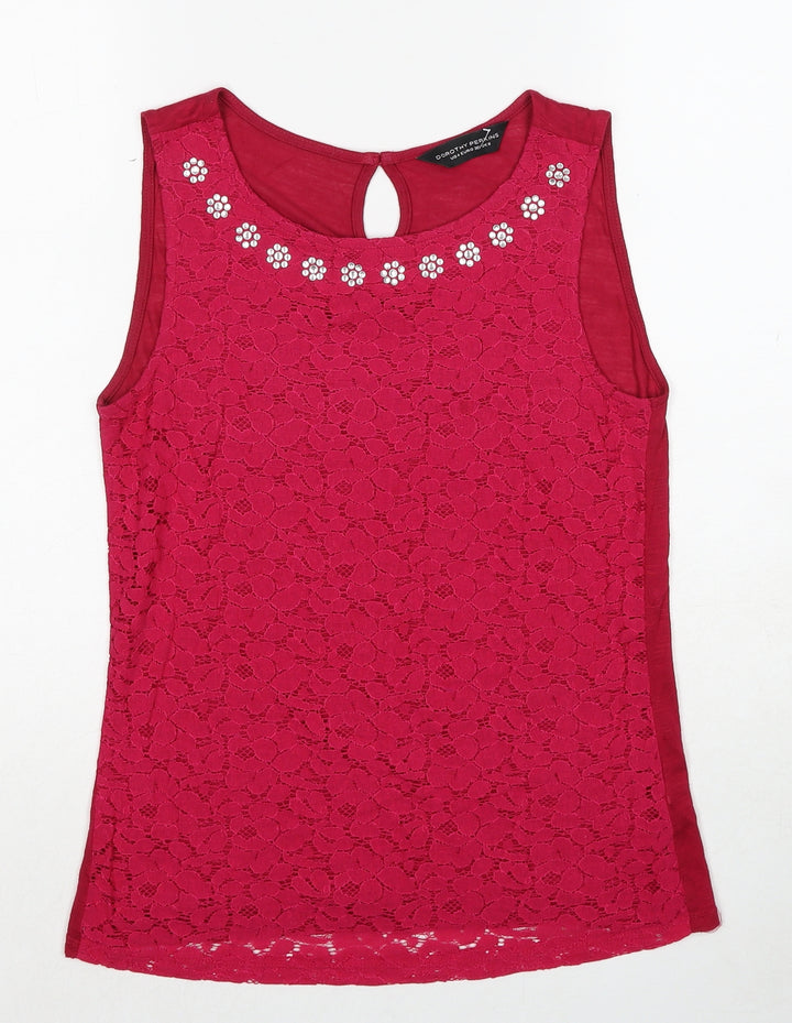 Dorothy Perkins Womens Pink Viscose Basic Blouse Size 8 Boat Neck - Lace Front