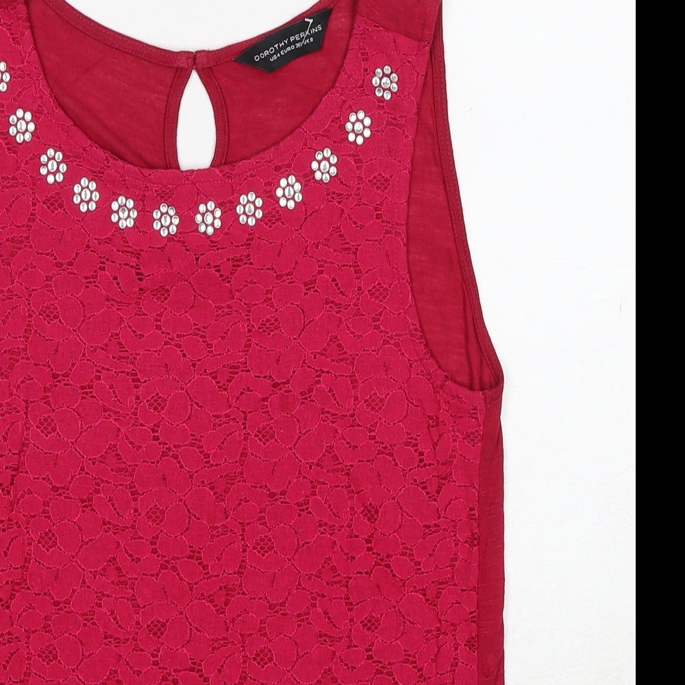 Dorothy Perkins Womens Pink Viscose Basic Blouse Size 8 Boat Neck - Lace Front