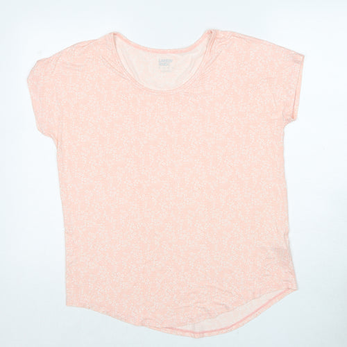Lands' End Womens Pink Floral Viscose Basic T-Shirt Size S Round Neck