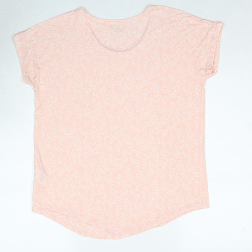 Lands' End Womens Pink Floral Viscose Basic T-Shirt Size S Round Neck