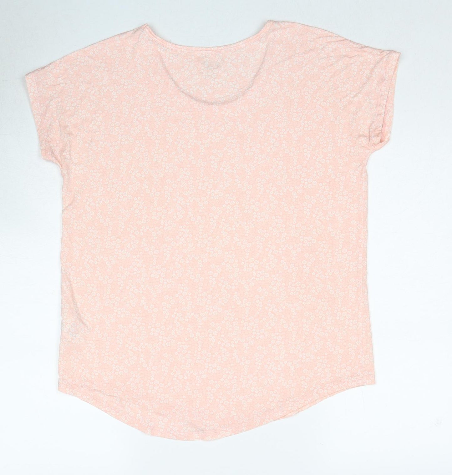 Lands' End Womens Pink Floral Viscose Basic T-Shirt Size S Round Neck