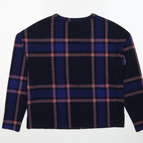 Marks and Spencer Womens Blue Round Neck Check Polyester Pullover Jumper Size 8