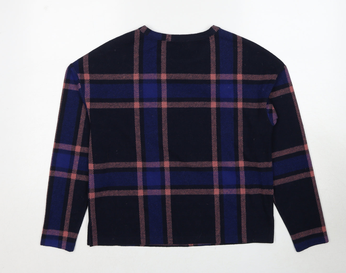 Marks and Spencer Womens Blue Round Neck Check Polyester Pullover Jumper Size 8