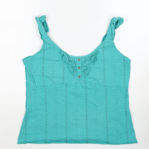 Per Una Womens Blue Cotton Basic Tank Size 16 Scoop Neck