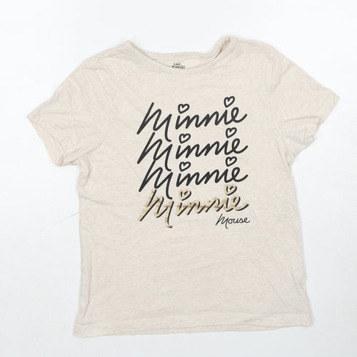 Disney Girls Beige Cotton Basic T-Shirt Size 8-9 Years Round Neck Pullover - Minnie Mouse