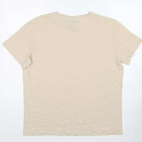 H&M Mens Beige Cotton T-Shirt Size M Round Neck - Les Plaisirs