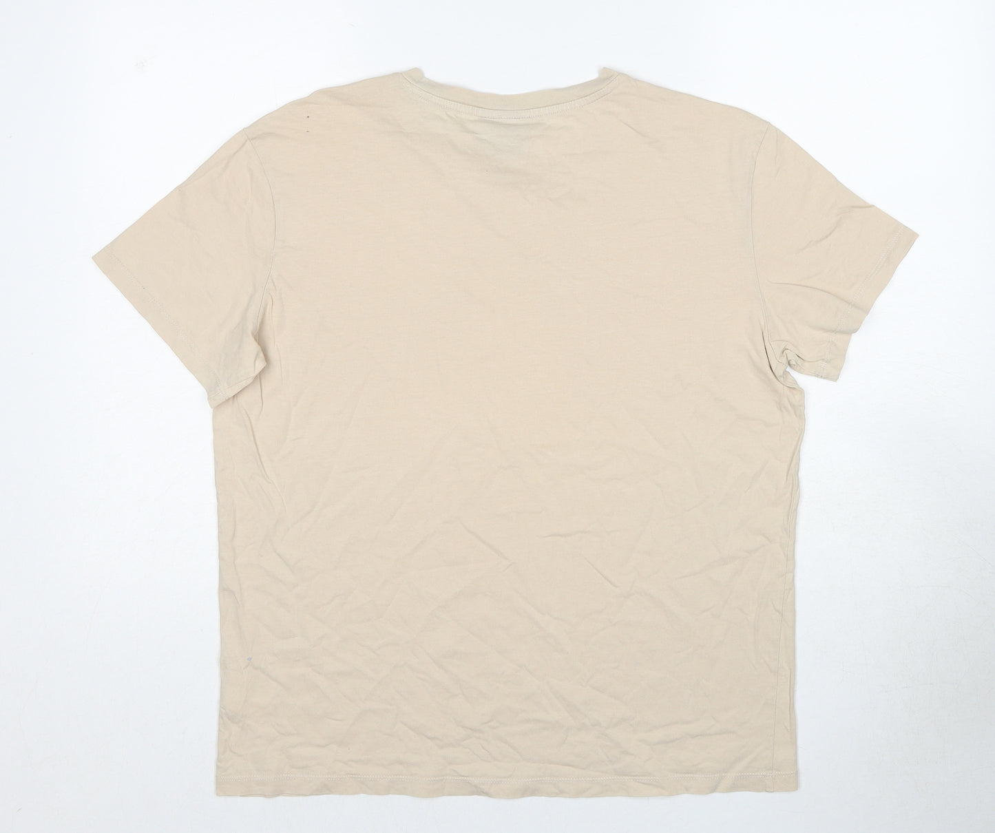 H&M Mens Beige Cotton T-Shirt Size M Round Neck - Les Plaisirs