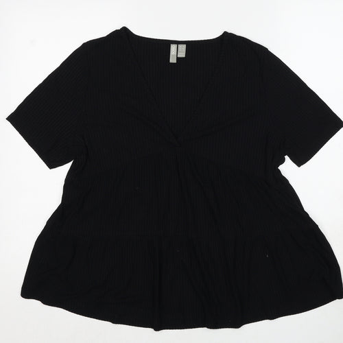 ASOS Womens Black Viscose Basic T-Shirt Size 8 V-Neck - Ribbed