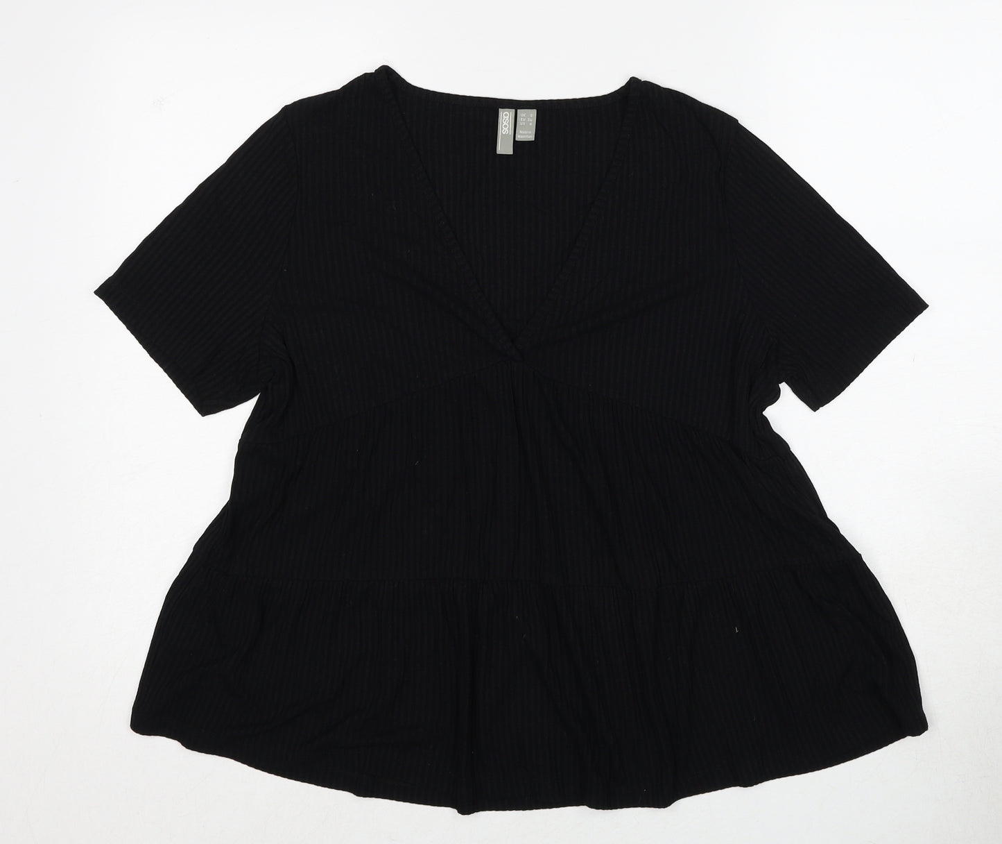 ASOS Womens Black Viscose Basic T-Shirt Size 8 V-Neck - Ribbed