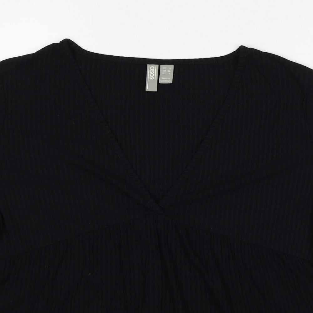 ASOS Womens Black Viscose Basic T-Shirt Size 8 V-Neck - Ribbed