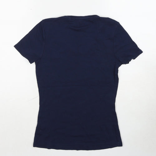 Marks and Spencer Womens Blue Cotton Basic T-Shirt Size 10 V-Neck