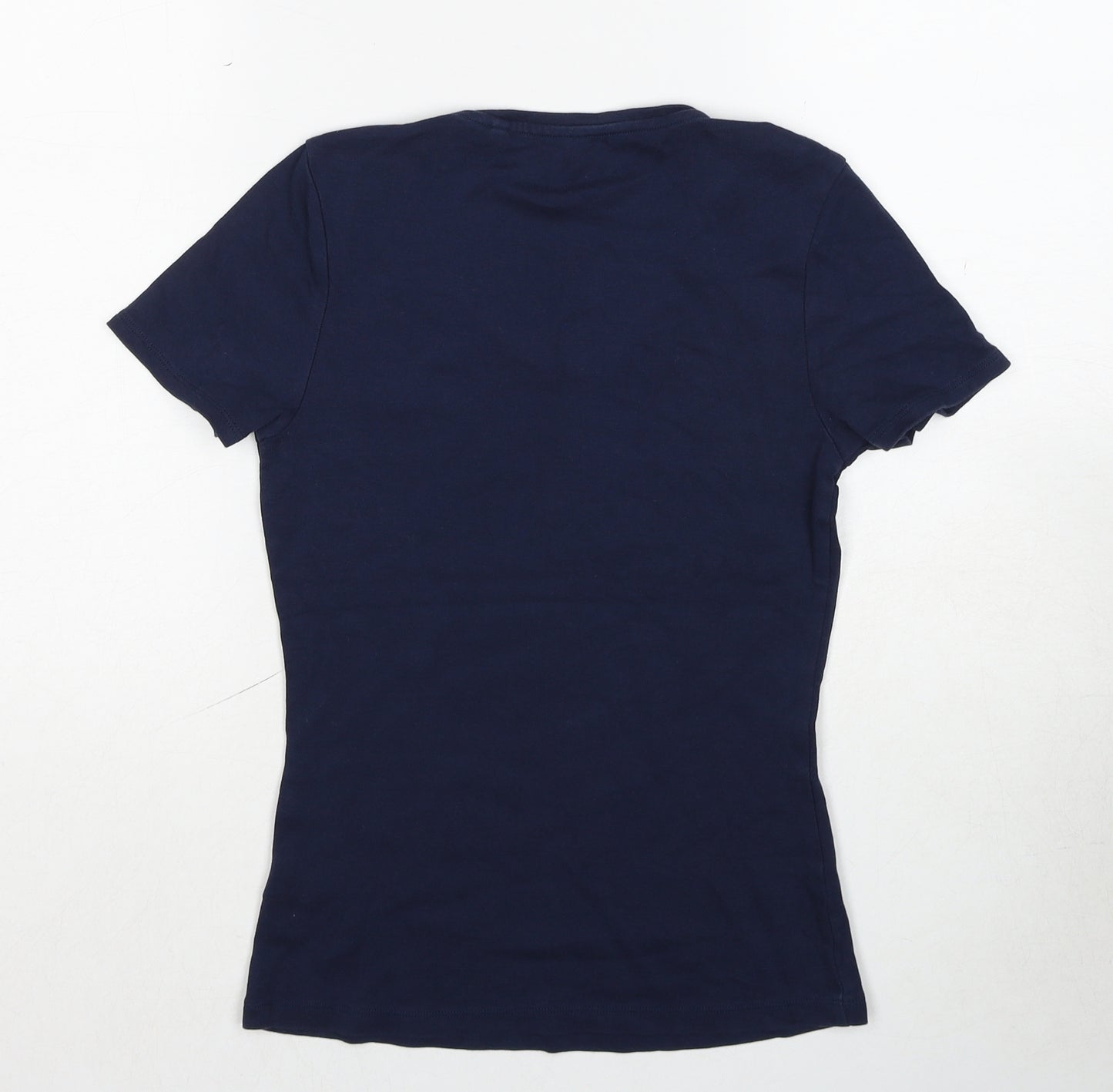Marks and Spencer Womens Blue Cotton Basic T-Shirt Size 10 V-Neck