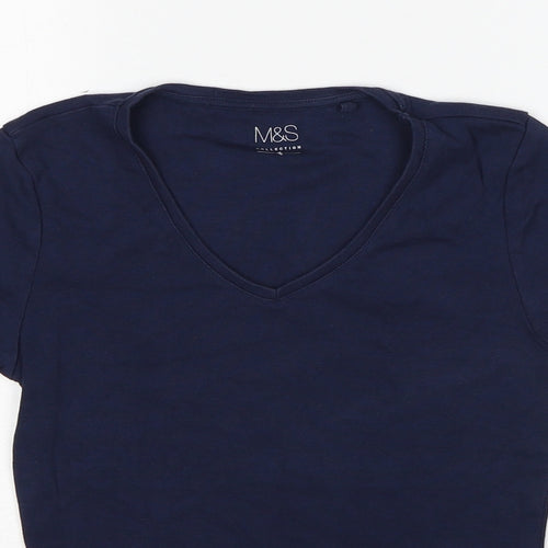Marks and Spencer Womens Blue Cotton Basic T-Shirt Size 10 V-Neck