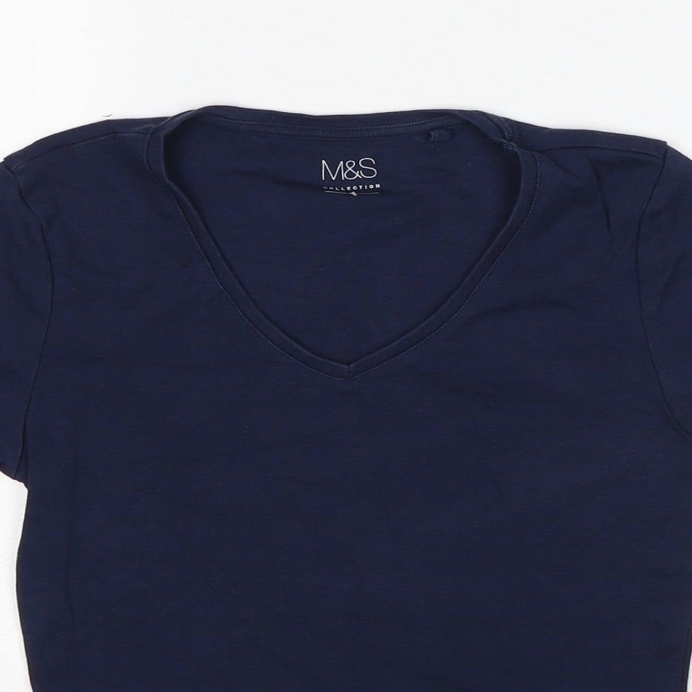 Marks and Spencer Womens Blue Cotton Basic T-Shirt Size 10 V-Neck