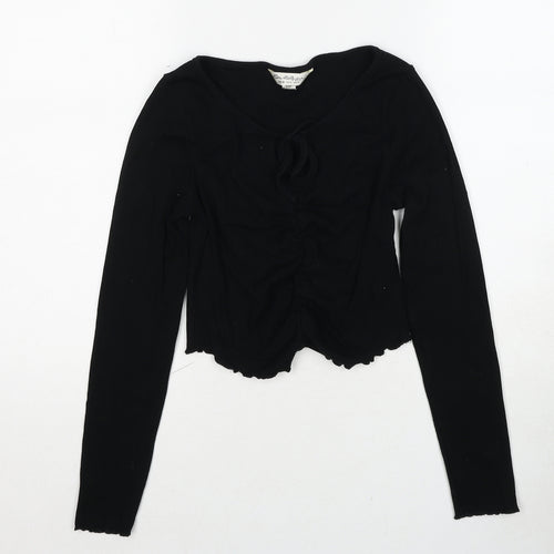 Miss Selfridge Womens Black Cotton Basic Blouse Size 10 Round Neck