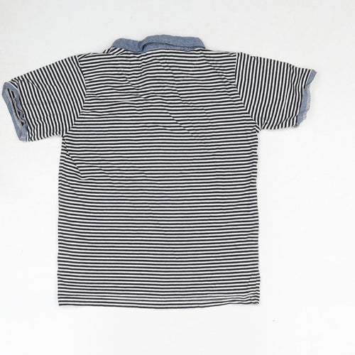 Soul & Glory Boys Black Striped Cotton Basic Polo Size 7-8 Years Collared Pullover