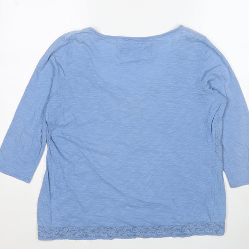 Indigo Womens Blue Cotton Basic Blouse Size 14 V-Neck - Lace Details