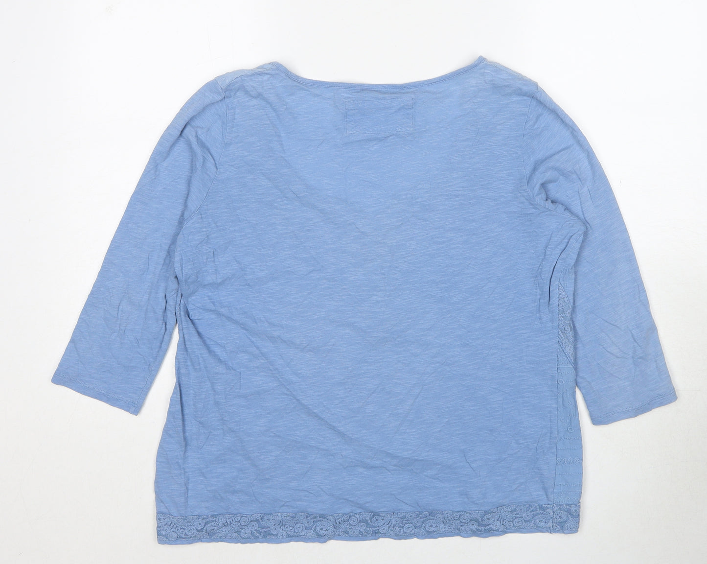Indigo Womens Blue Cotton Basic Blouse Size 14 V-Neck - Lace Details