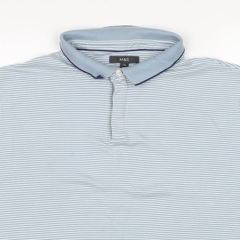 Marks and Spencer Mens Blue Striped Cotton Polo Size 3XL Collared Pullover