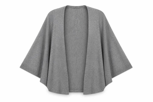 Front view of Oasis women’s grey v-neck herringbone acrylic cardigan jumper one size