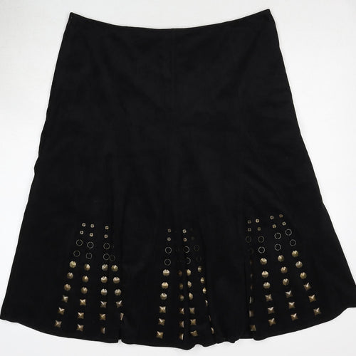 Per Una Womens Black Polyester Swing Skirt Size 16 Zip