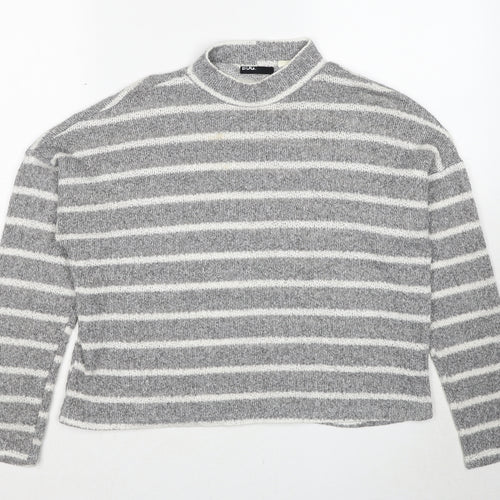 Bug Womens Grey Mock Neck Striped Polyester Pullover Jumper Size S