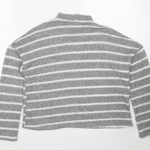 Bug Womens Grey Mock Neck Striped Polyester Pullover Jumper Size S