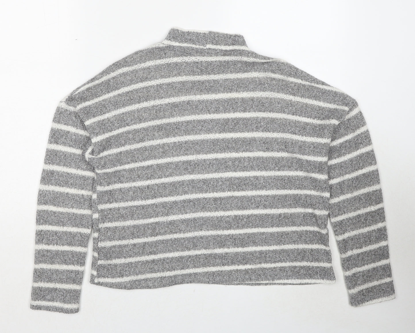 Bug Womens Grey Mock Neck Striped Polyester Pullover Jumper Size S