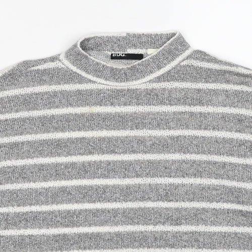 Bug Womens Grey Mock Neck Striped Polyester Pullover Jumper Size S