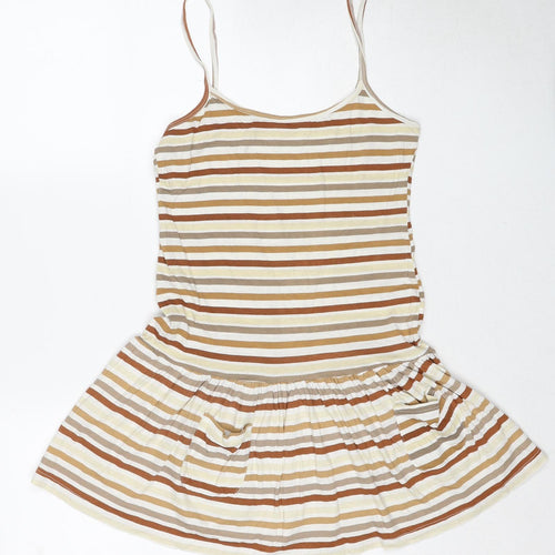 Graffic Womens Multicoloured Striped Cotton Tank Dress Size 10 Round Neck Pullover