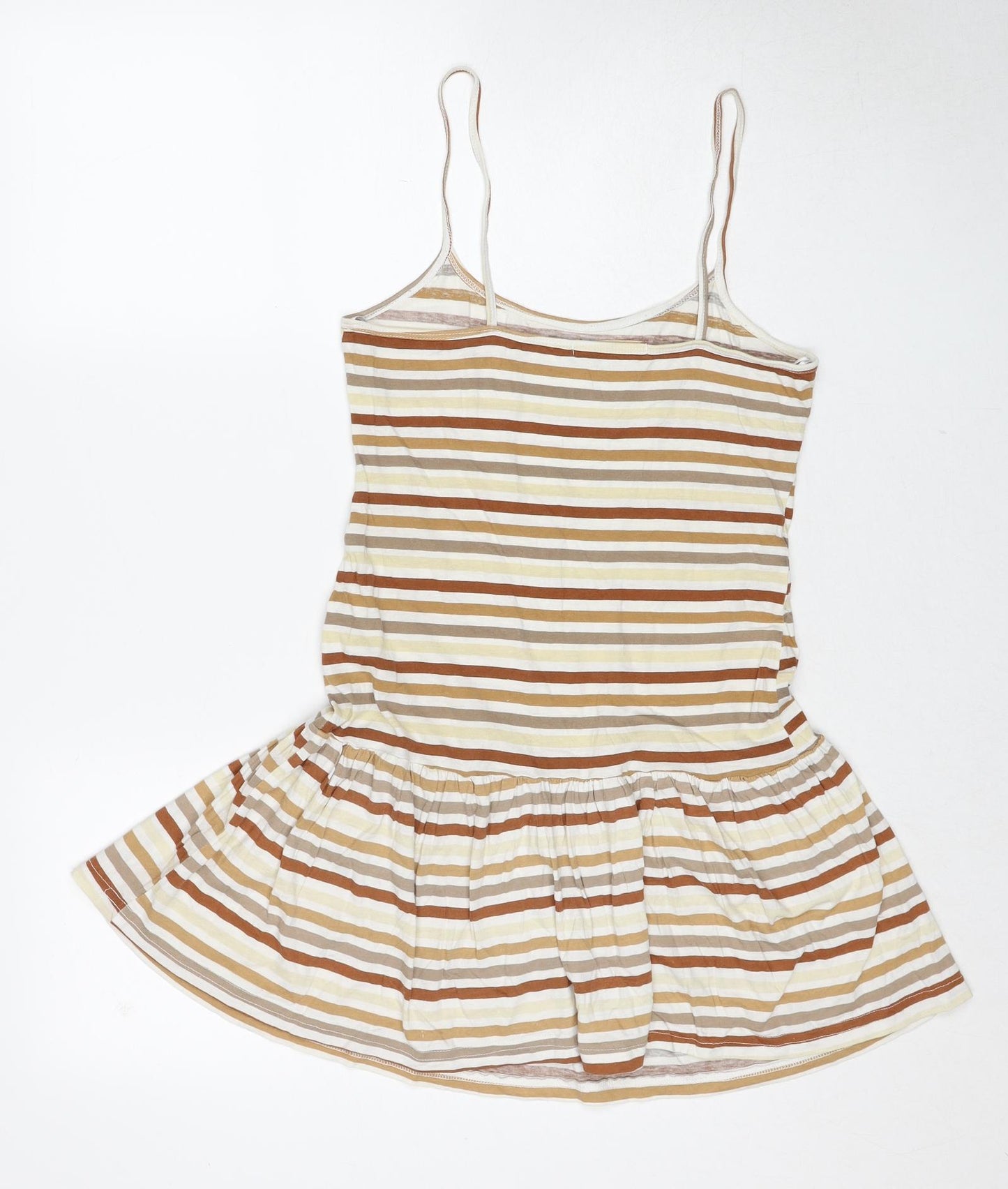 Graffic Womens Multicoloured Striped Cotton Tank Dress Size 10 Round Neck Pullover