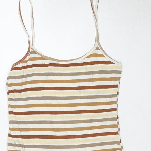 Graffic Womens Multicoloured Striped Cotton Tank Dress Size 10 Round Neck Pullover