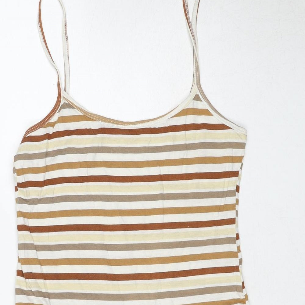 Graffic Womens Multicoloured Striped Cotton Tank Dress Size 10 Round Neck Pullover