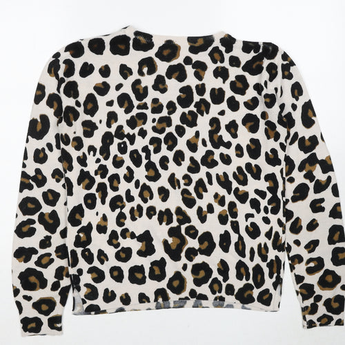 Marks and Spencer Womens Beige Round Neck Animal Print Acrylic Pullover Jumper Size 10 - Leopard Pattern