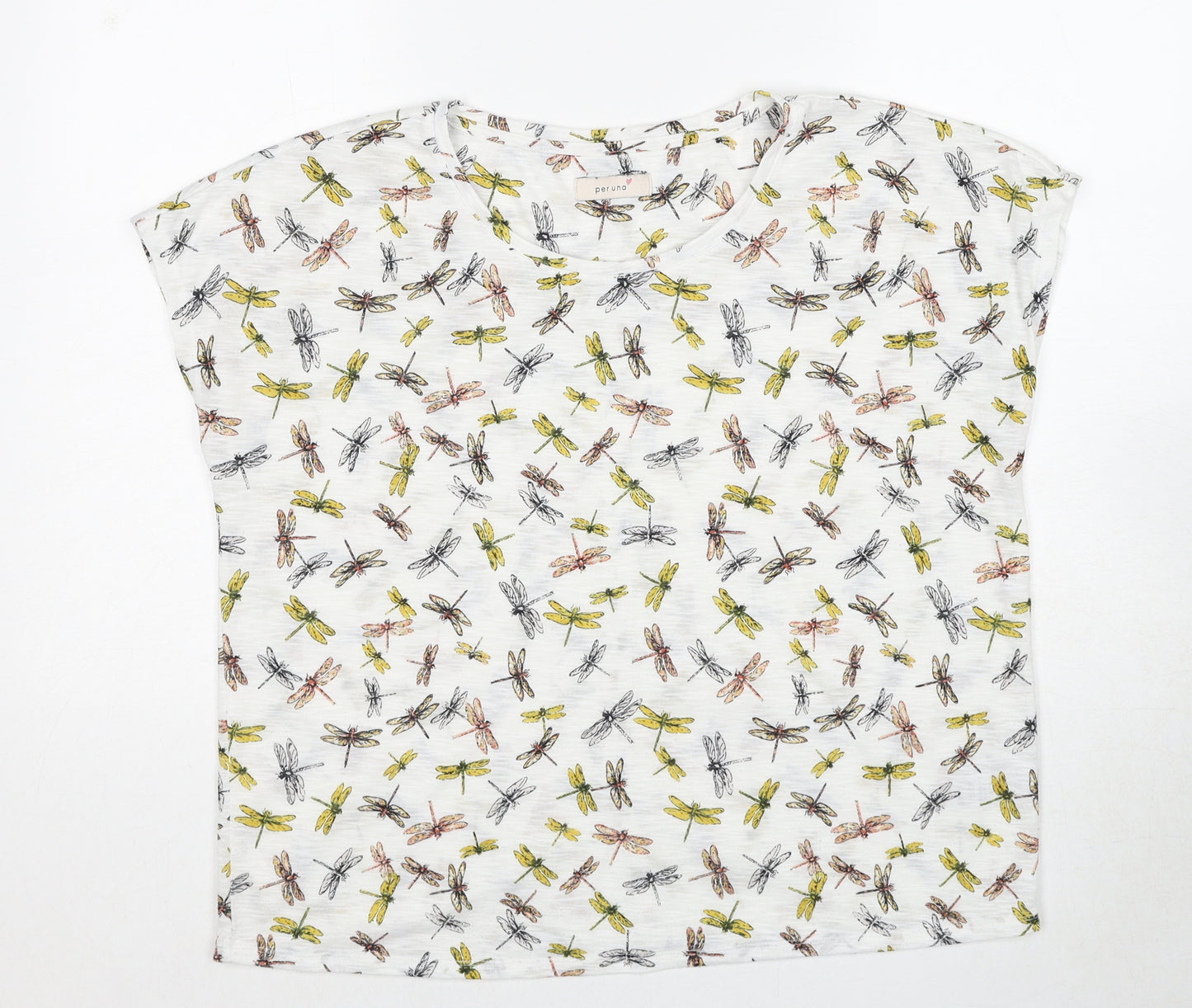 Per Una Womens Multicoloured Geometric Cotton Basic T-Shirt Size 16 Round Neck - Dragonfly