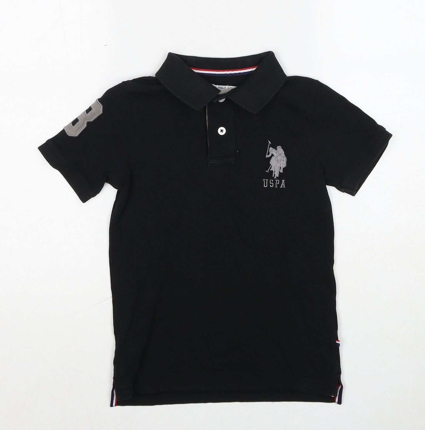 US Polo Assn. Boys Black Cotton Basic Polo Size 7-8 Years Collared Pullover