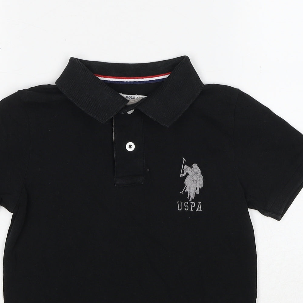 US Polo Assn. Boys Black Cotton Basic Polo Size 7-8 Years Collared Pullover