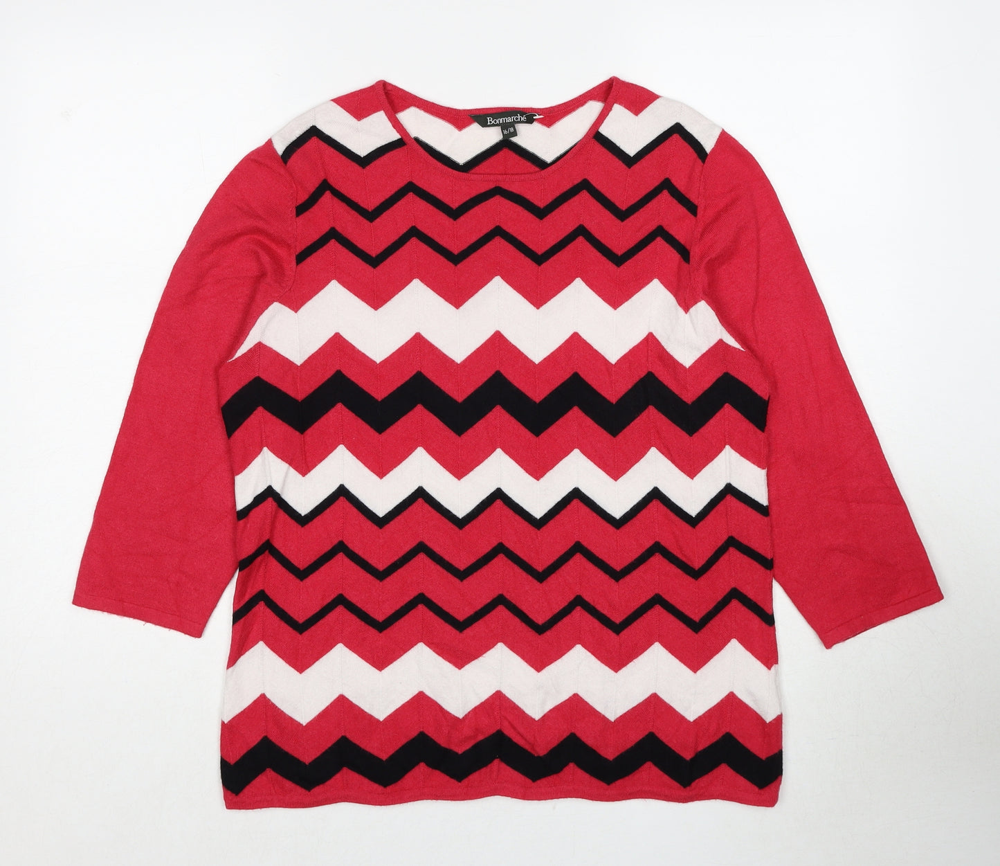 Bonmarché Womens Red Round Neck Herringbone Viscose Pullover Jumper Size 16