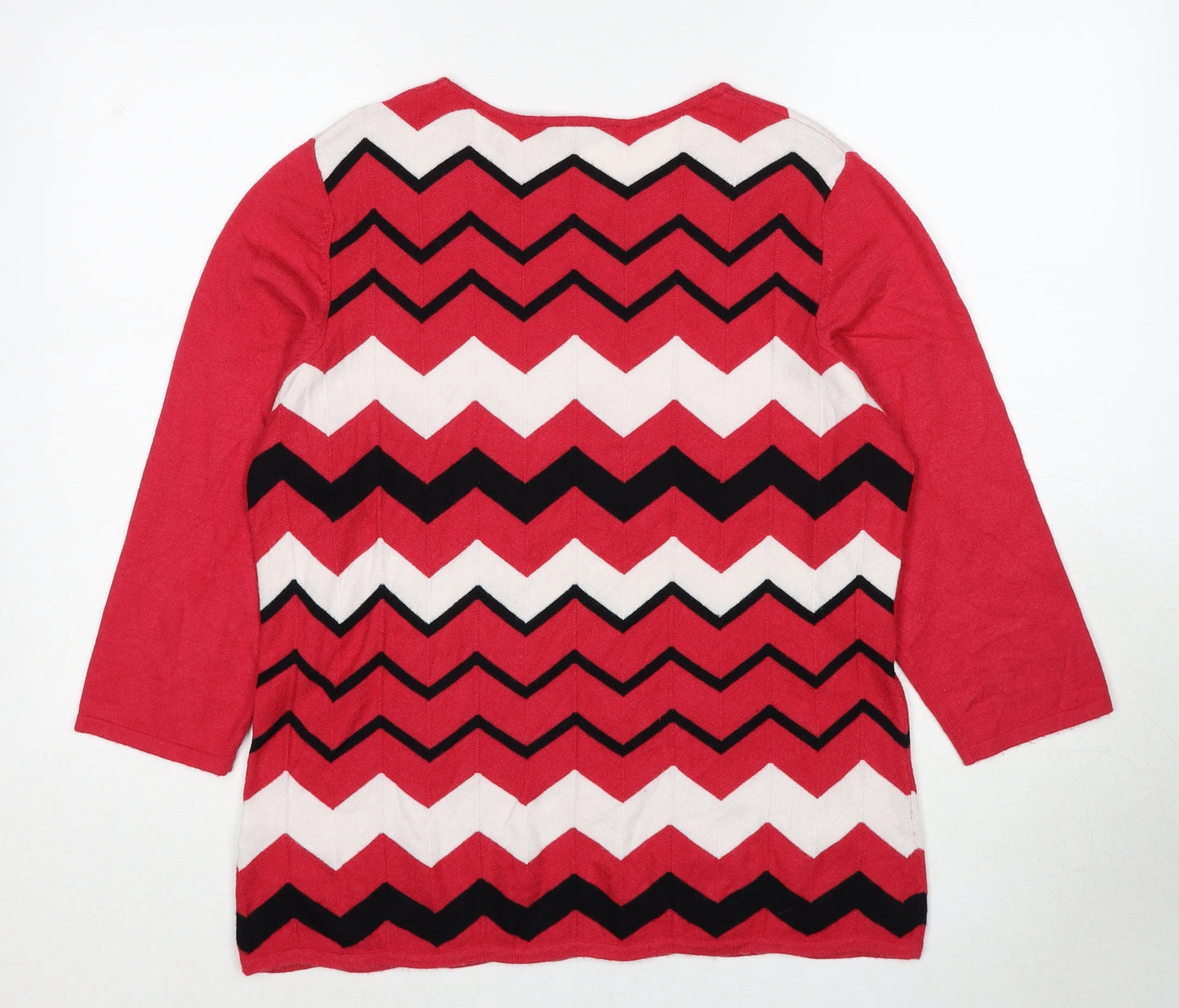 Bonmarché Womens Red Round Neck Herringbone Viscose Pullover Jumper Size 16