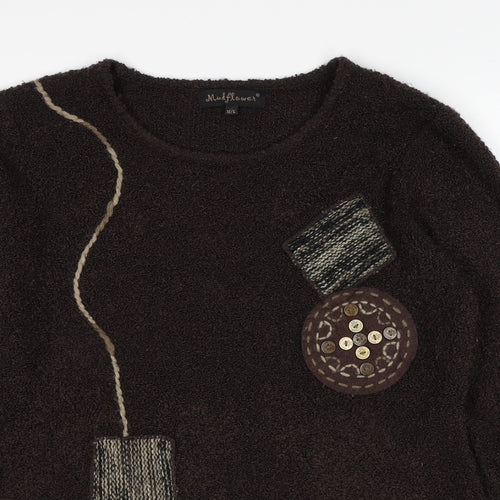 Mud Flower Womens Brown Round Neck Acrylic Pullover Jumper Size M - Size M/L