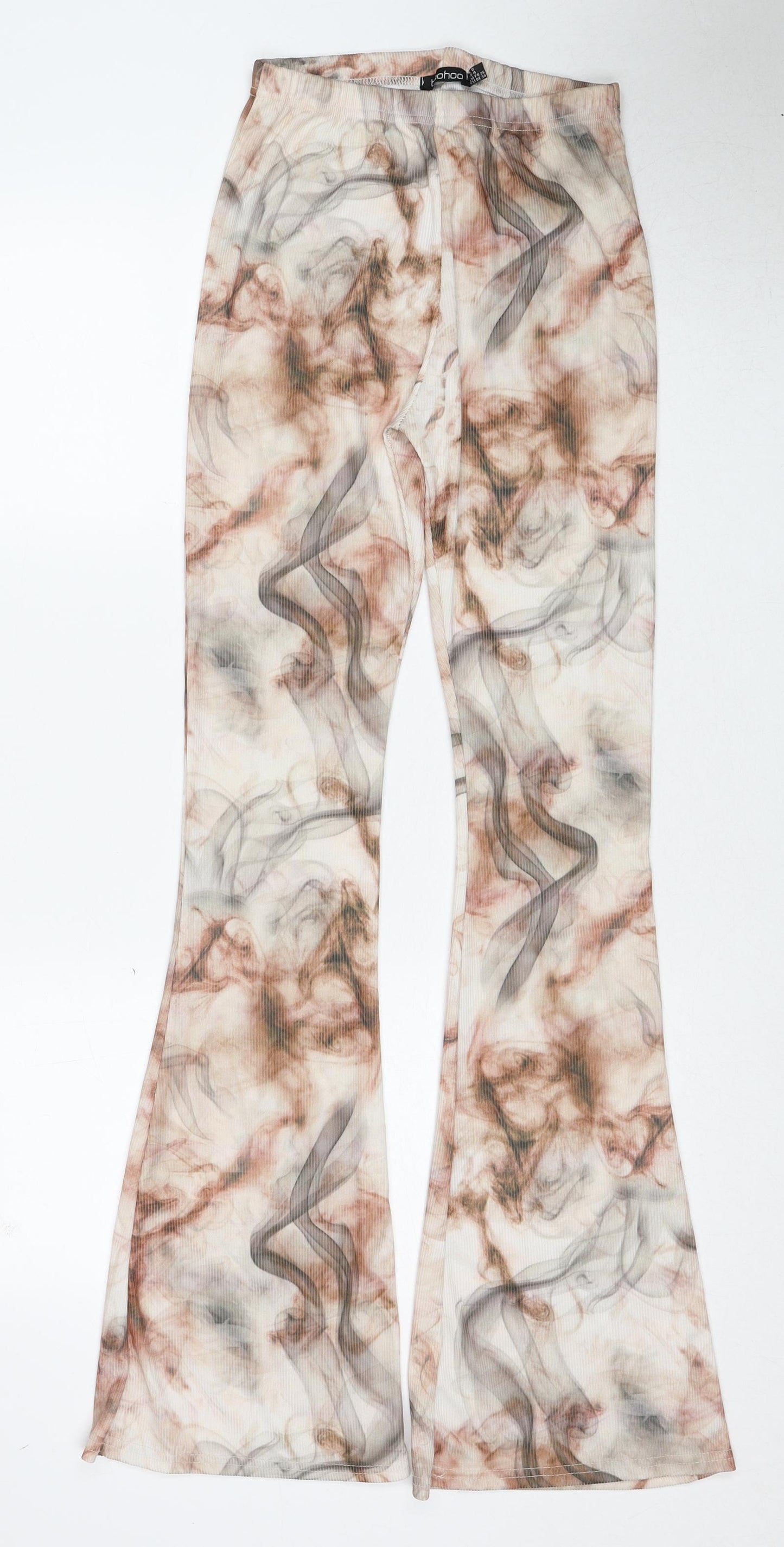 Boohoo Womens Beige Geometric Polyester Trousers Size 8 Regular