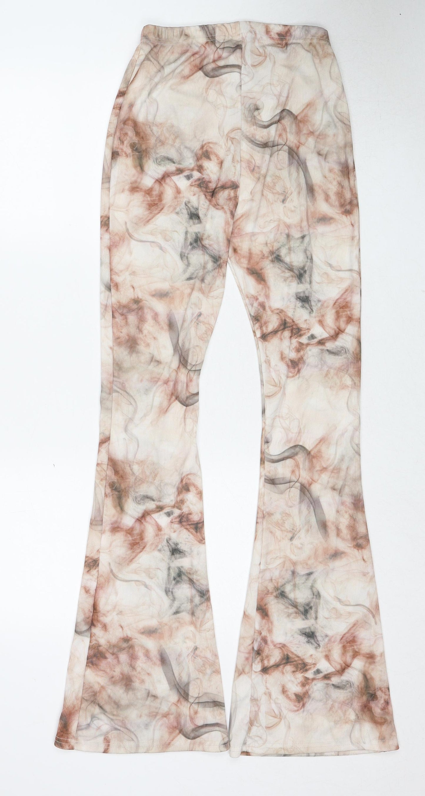 Boohoo Womens Beige Geometric Polyester Trousers Size 8 Regular