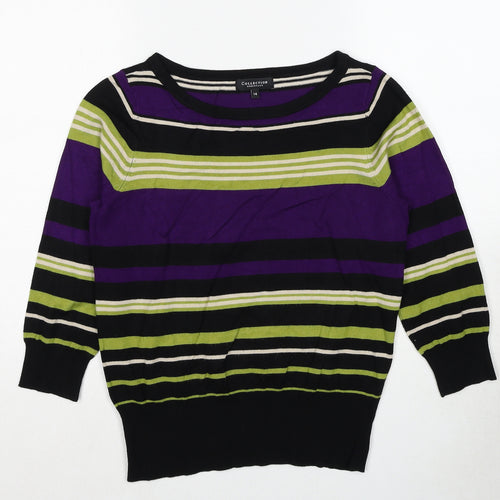 Debenhams Womens Multicoloured Boat Neck Striped Viscose Pullover Jumper Size 14