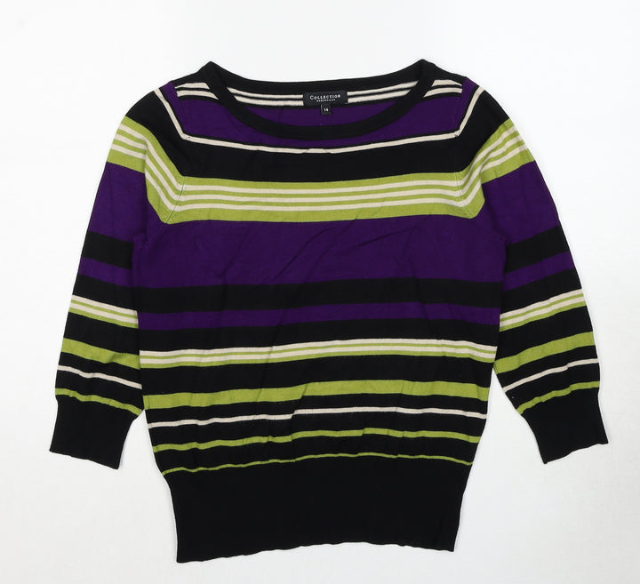 Debenhams Womens Multicoloured Boat Neck Striped Viscose Pullover Jumper Size 14
