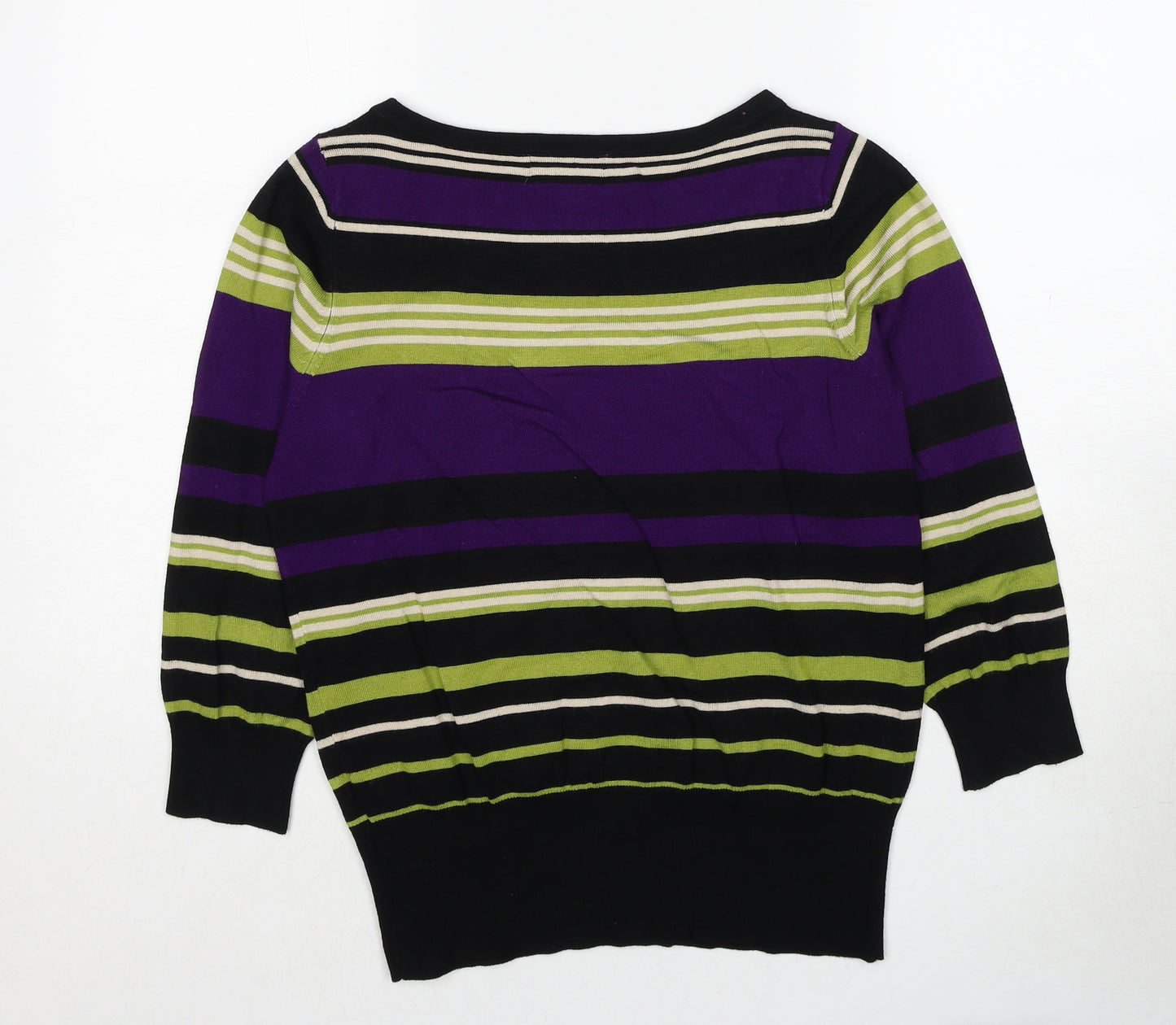 Debenhams Womens Multicoloured Boat Neck Striped Viscose Pullover Jumper Size 14