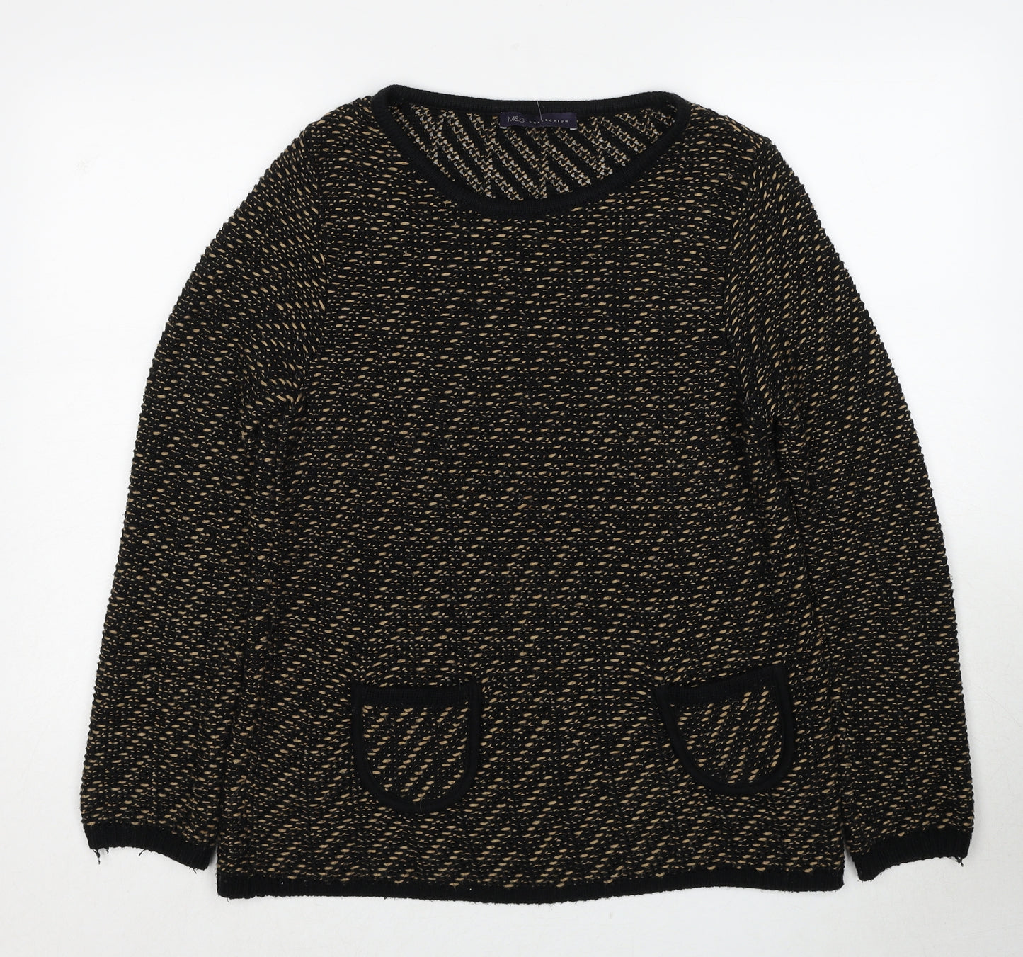 Marks and Spencer Womens Black Round Neck Acrylic Pullover Jumper Size 12